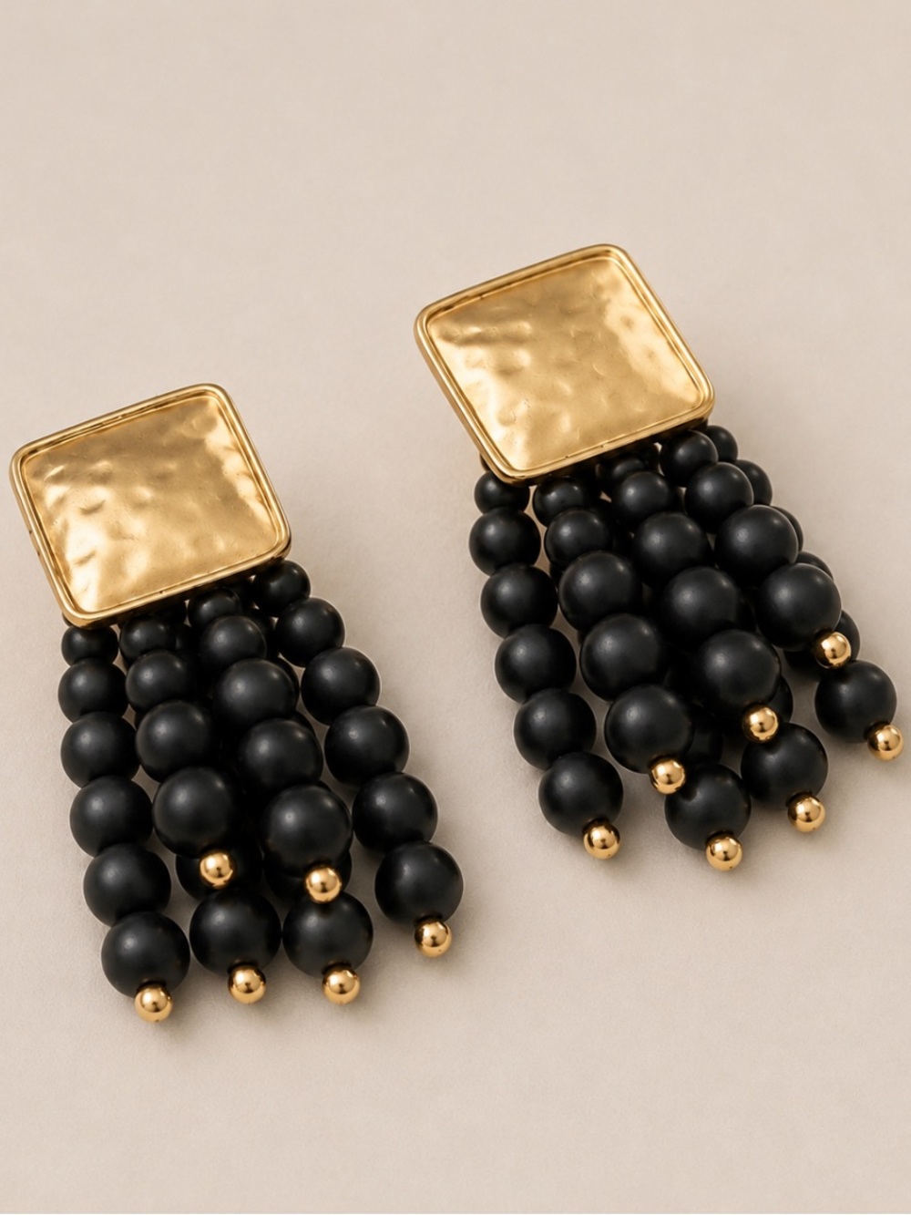 New! Black Beaded Drop Earrings (3009) NWOT